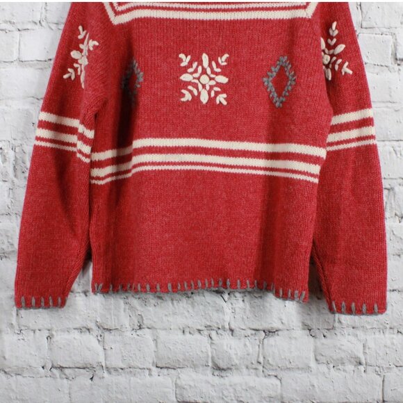 Vintage EMS Womens Red Wool Snowflake Sweater Size M Nordic Knit Warm Winter Top - Picture 3 of 8